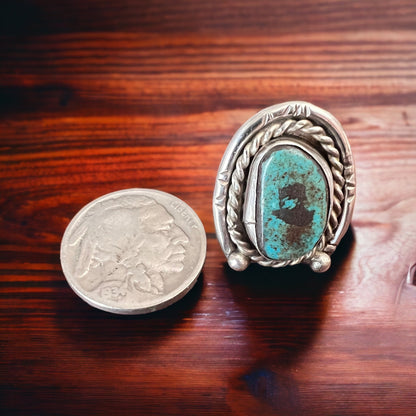 Turquoise & Sterling Silver Horseshoe-Shape Ring — Size 6