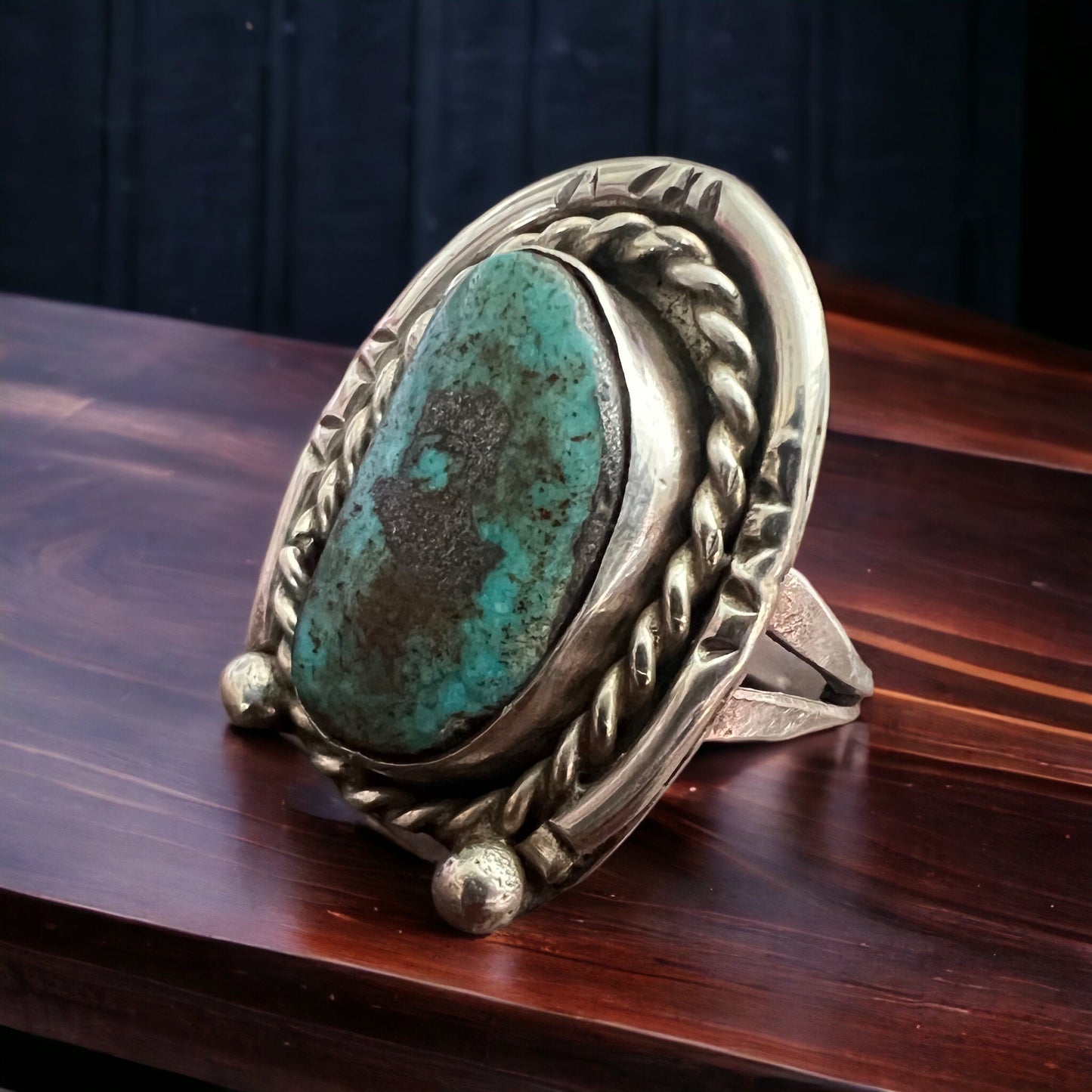 Turquoise & Sterling Silver Horseshoe-Shape Ring — Size 6