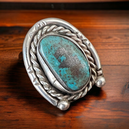 Turquoise & Sterling Silver Horseshoe-Shape Ring — Size 6