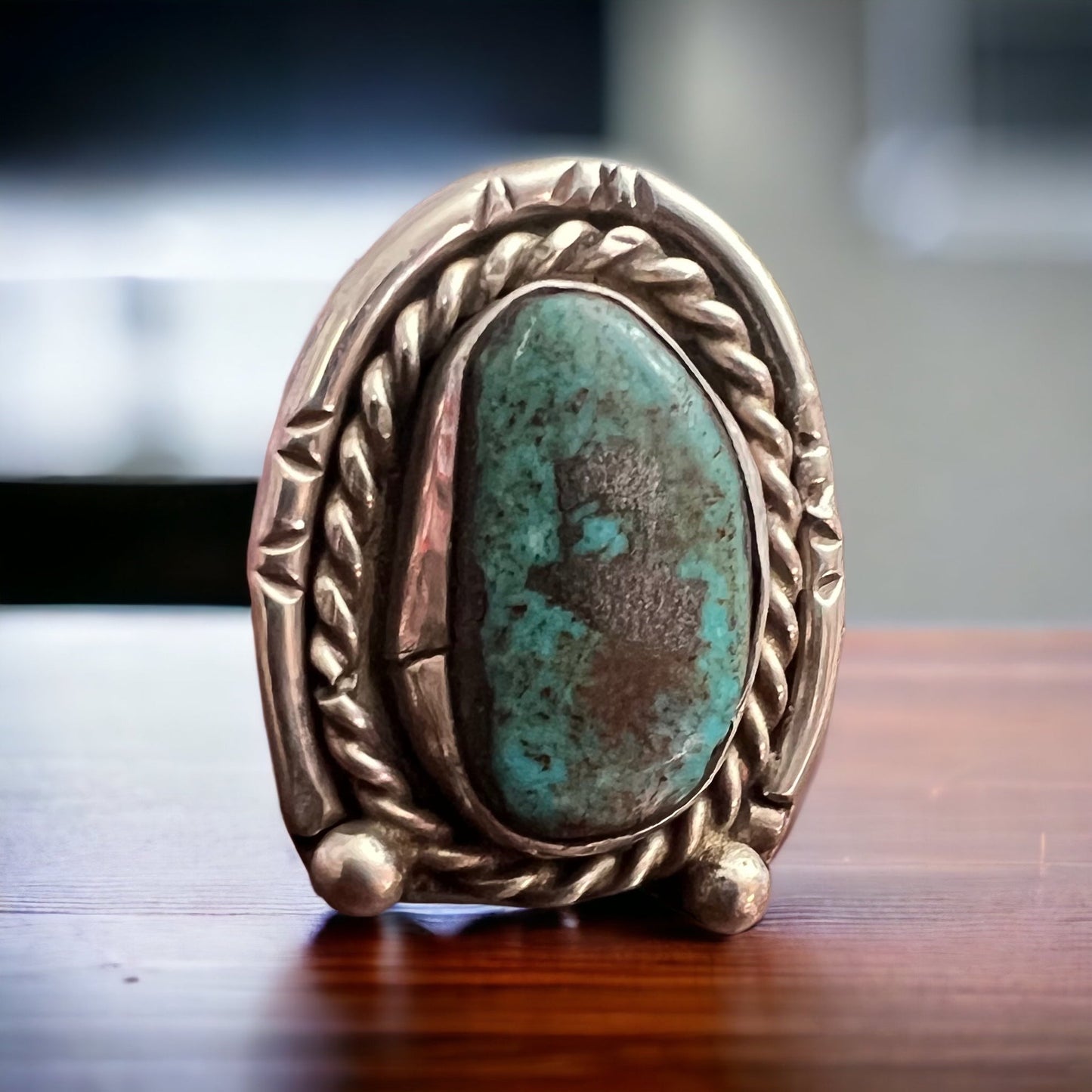 Turquoise & Sterling Silver Horseshoe-Shape Ring — Size 6