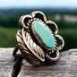 Turquoise & Sterling Silver Ring with Leaf Detail — Size 4.5