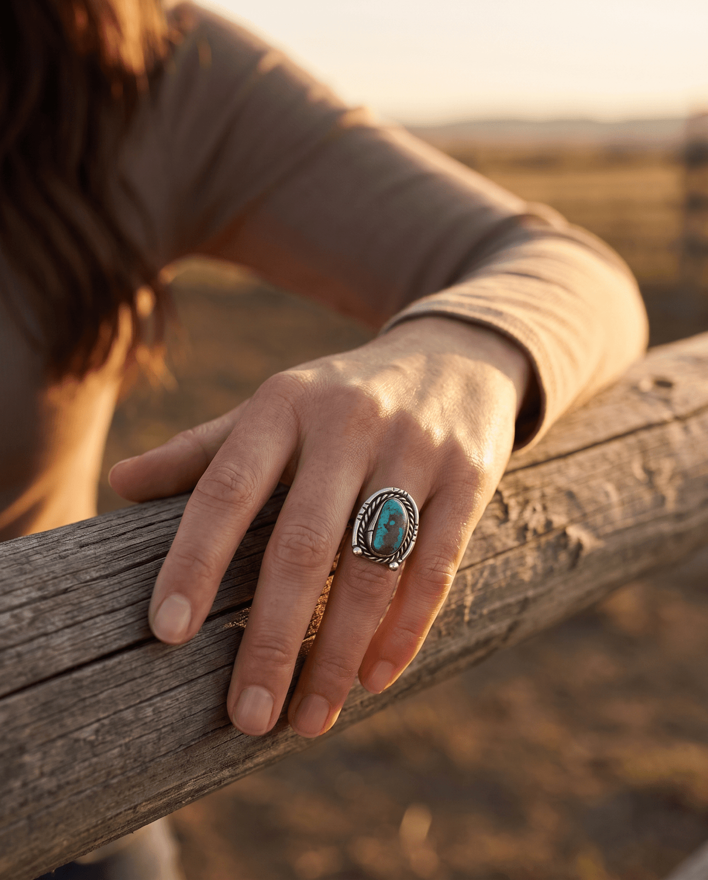 Turquoise & Sterling Silver Horseshoe-Shape Ring — Size 6