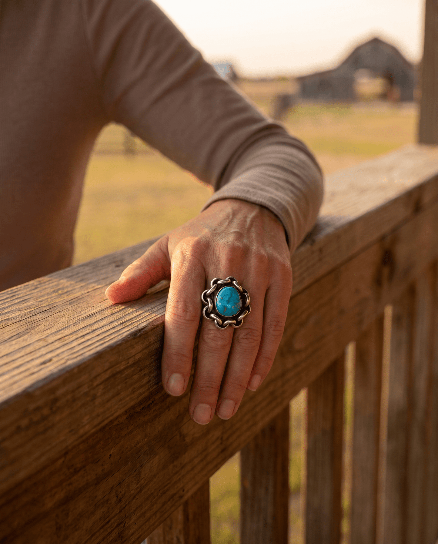 Turquoise & Sterling Silver Links Ring — Size 11