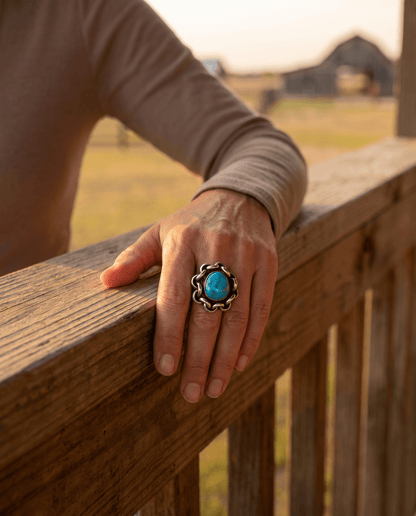 Turquoise & Sterling Silver Links Ring — Size 11
