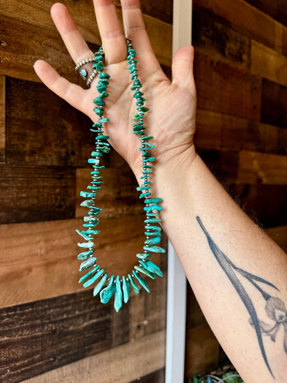 3mm Sterling Pearl Necklace with American Turquoise — 18 inch (One-of-a-Kind)