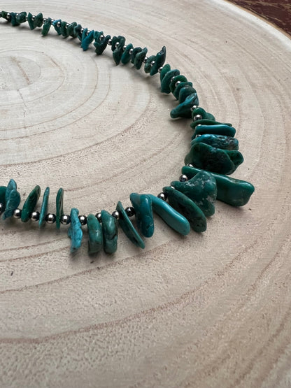 3mm Sterling Pearl Necklace with American Turquoise — 18 inch (One-of-a-Kind)