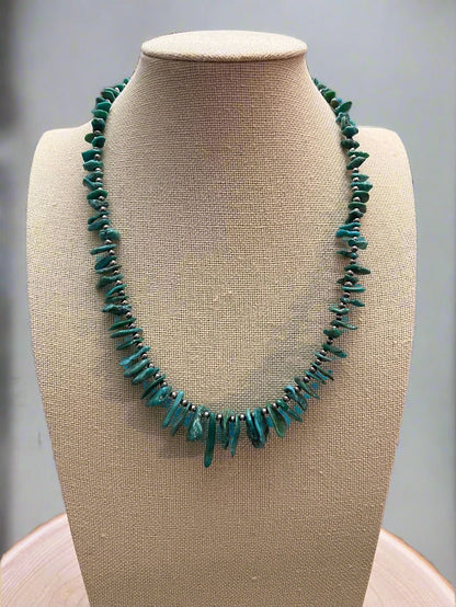 3mm Sterling Pearl Necklace with American Turquoise — 18 inch (One-of-a-Kind)
