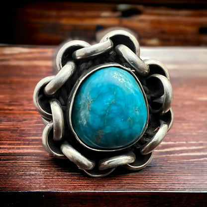 Turquoise & Sterling Silver Links Ring — Size 11