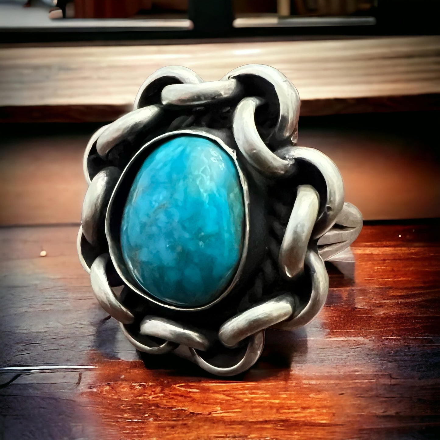 Turquoise & Sterling Silver Links Ring — Size 11