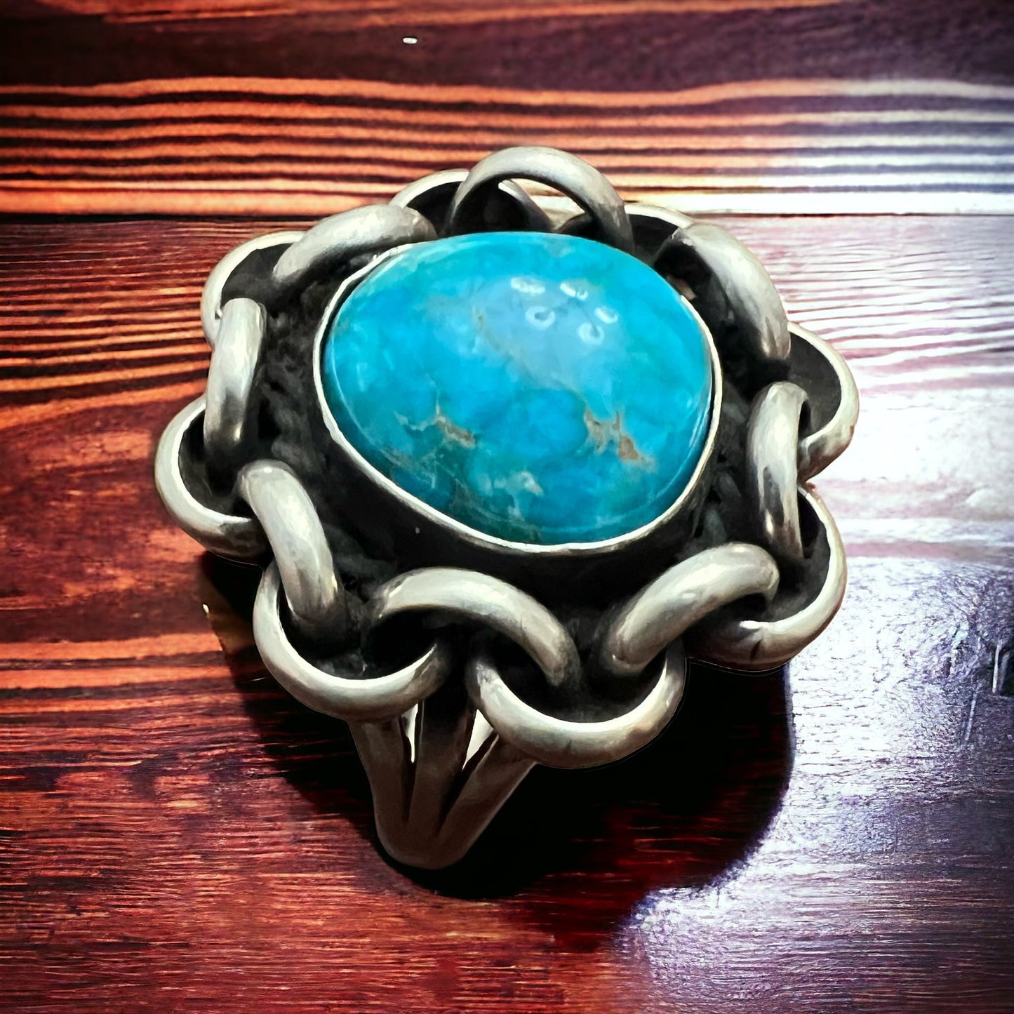 Turquoise & Sterling Silver Links Ring — Size 11