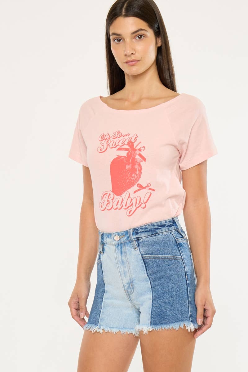 Kan Can Two-Tone Color Block Ultra High-Rise Western Denim Shorts — 11" Rise with Raw Frayed Hem