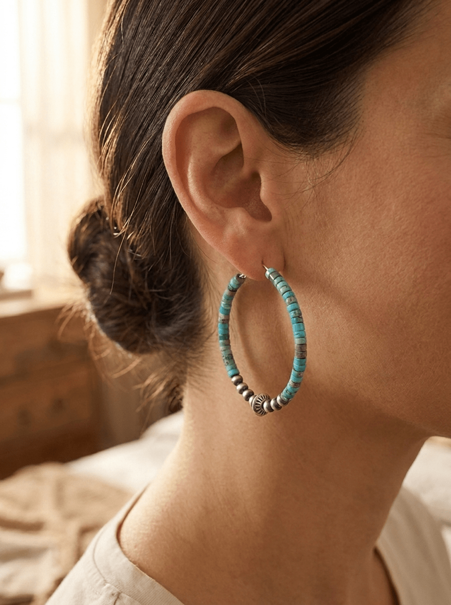Variscite Turquoise Hoop Earrings with Sterling Pearl & Saucer