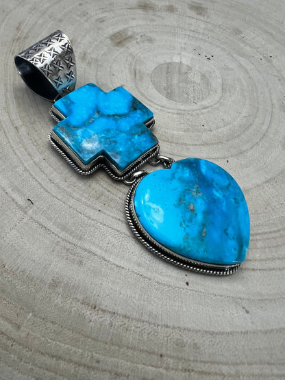 Dan Dodson Legacy Stamped Bleeding Heart Kingman Turquoise Statement Pendant — 4" Long