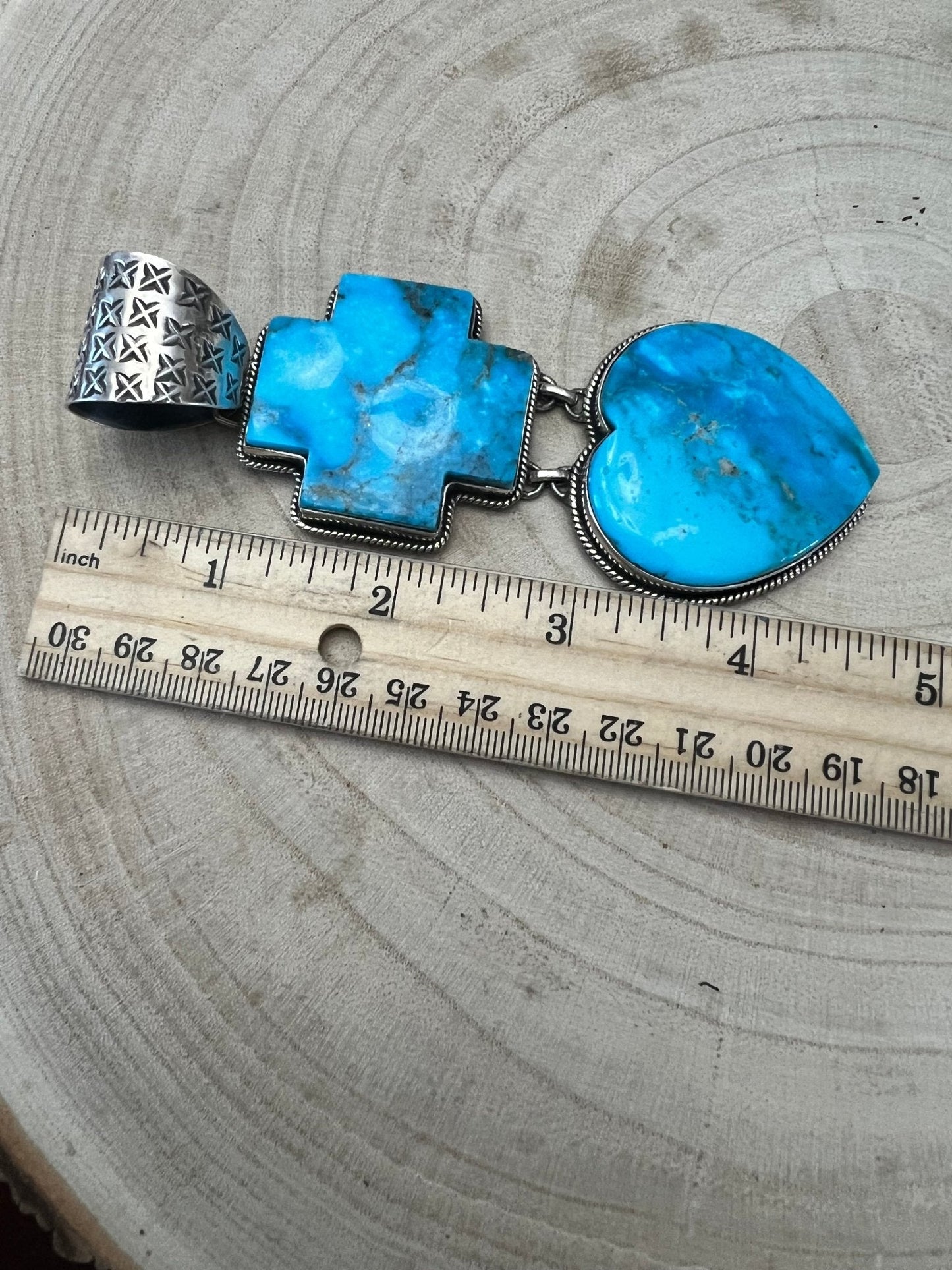 Dan Dodson Legacy Stamped Bleeding Heart Kingman Turquoise Statement Pendant — 4" Long