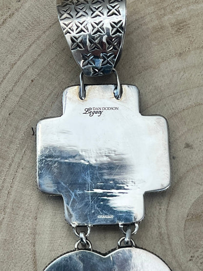 Dan Dodson Legacy Stamped Bleeding Heart Kingman Turquoise Statement Pendant — 4" Long
