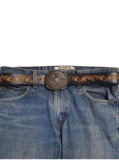 Vintage Brass Floral Western Buckle — Antique Patina Finish (Buckle Only)