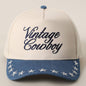 "Vintage Cowboy" Embroidered Star Brim Trucker Hat — Denim Brim with 5-Panel Cotton Construction