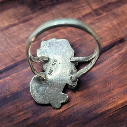 Vintage Native American Handmade Sterling Silver Turquoise Ring — Size 5 (Maker Stamp)