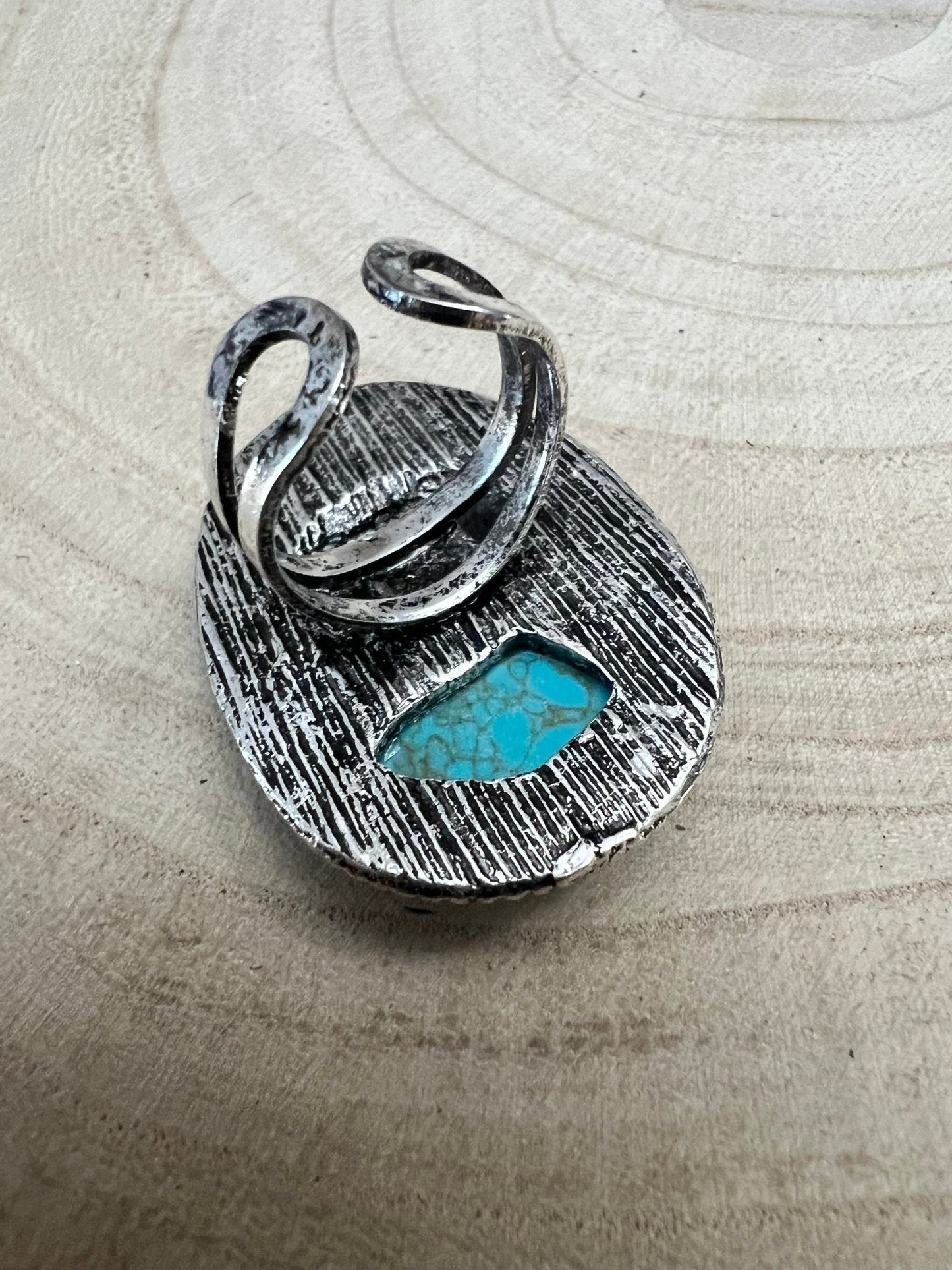 Western Faux Buffalo Coin & Faux Turquoise Nugget Adjustable Ring — Wild West Hand Statement