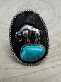 Western Faux Buffalo Coin & Faux Turquoise Nugget Adjustable Ring — Wild West Hand Statement