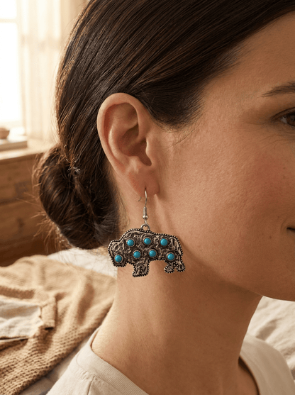 Western Buffalo Faux White Buffalo Stone Dangle Earrings — 1½" Drop
