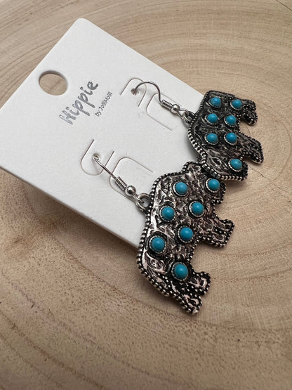 Western Buffalo Faux White Buffalo Stone Dangle Earrings — 1½" Drop