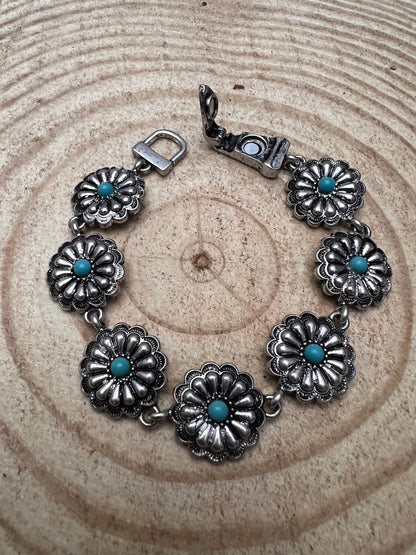 Western Concho & Faux Turquoise Magnetic Bracelet