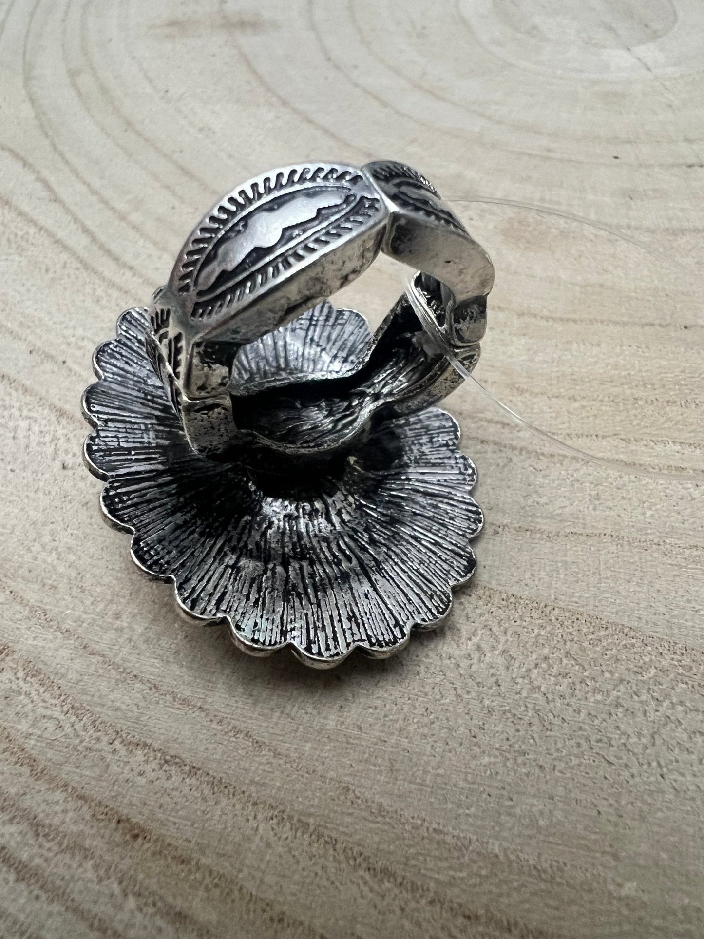 Western Concho & Faux Turquoise Stretch Statement Ring — 1.5" Bold Western Hand Statement