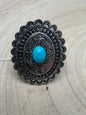 Western Concho & Faux Turquoise Stretch Statement Ring — 1.5" Bold Western Hand Statement