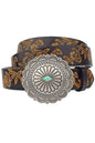 Western Concho Buckle Belt — Hand-Painted Leather with Faux Turquoise Center