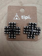 Western Cross Metal Stud Earrings — Antique Silver Faith Statement
