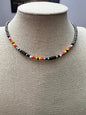 Western Cylinder Seed Bead Choker with Faux Silver Pearls — Multicolor 15 Inch with Extender