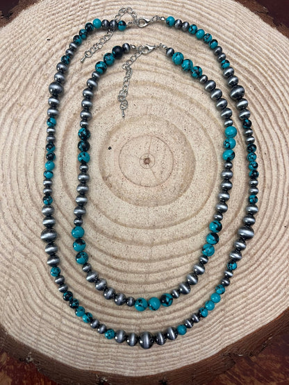 Desert Dream Western Layered Necklace Set — Faux Pearl & Turquoise (18" & 22")