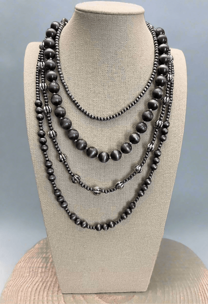 Faux Sterling Pearl Layered Necklace Set — 4-Piece Burnished Silver Western Layering Set (16" / 18" / 20" / 22")