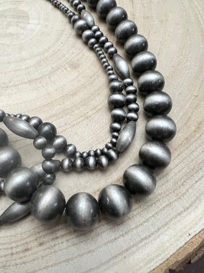 Western Faux Sterling Pearl 3-Piece Necklace Set — 18", 22", 26" Layered Trio