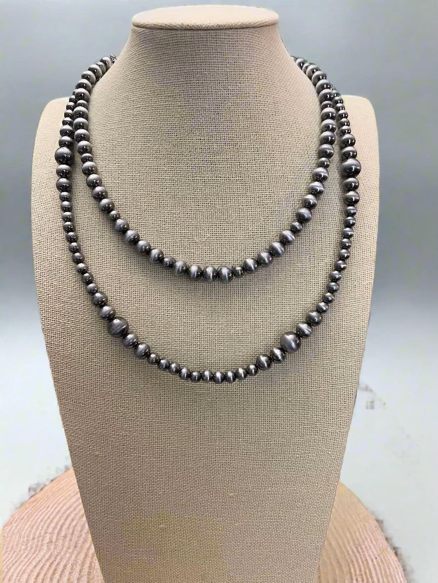 Western Faux Sterling Pearl Necklace Set — 18" & 22" Graduated Bead Duo (5/6/8mm)