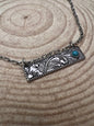 Western Faux Tooled Bar Necklace with Faux Turquoise — 18 Inch with Extender