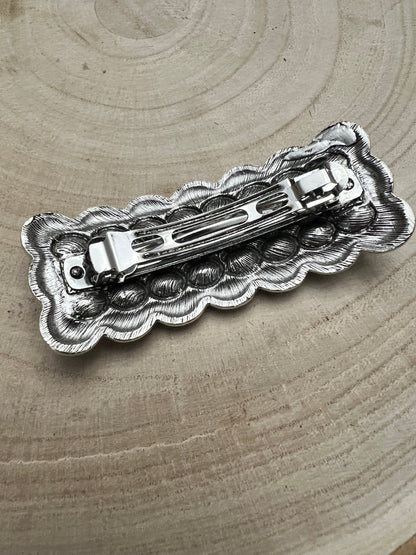 Western Faux Turquoise Cluster Metal Hair Barrette — 3" Old West Hair Statement