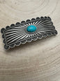 Western Faux Turquoise Etched Silver Hair Barrette — 3" Old West Hair Statement