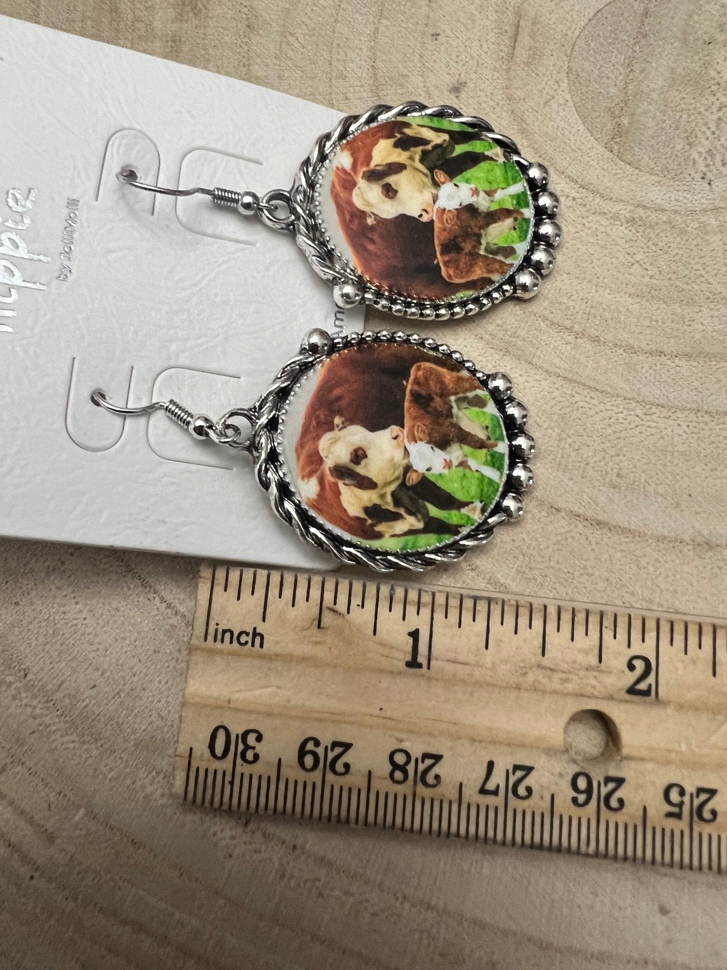 Western Framed Cow Calf Fashion Earrings — Ranch Life Statement (1½" x 1")