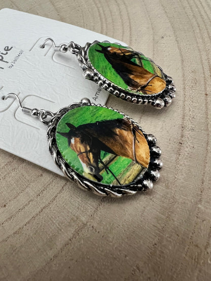 Western Framed Horse Fashion Earrings — Equestrian Statement (1½" x 1")