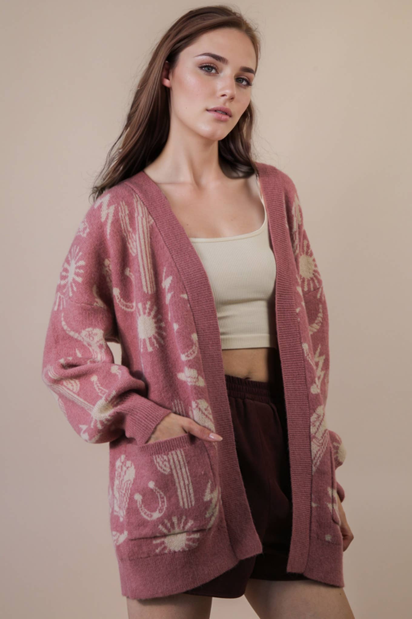 Western Graphic Knit Sweater Cardigan