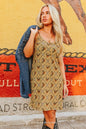 "Wild West" Horse Print Western Tank Dress — Tan Spaghetti Strap with Allover Horse & Barbed Wire Print