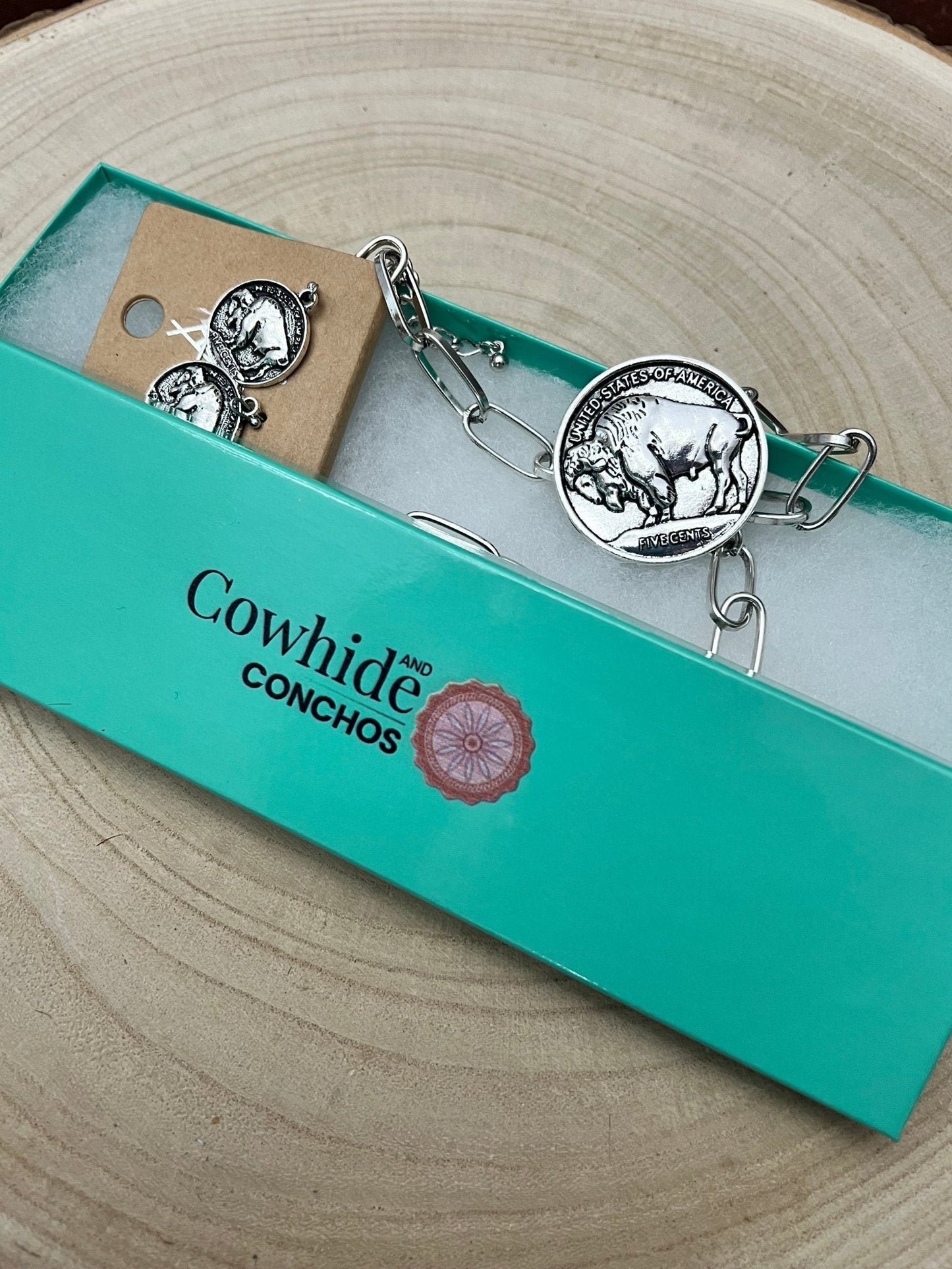 Silver Western Buffalo Coin Statement Choker & Earring Set — Oversized Coin Pendant