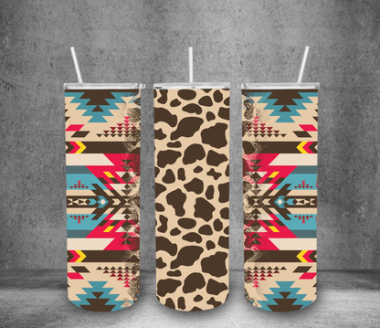 Western Pattern Print Insulated Tumbler (Lid & Straw Included)