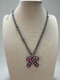 Western Pink Bow Pearl Necklace — Faux Pearls with Pink Bow Detail (18 Inch)