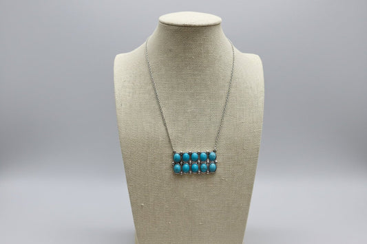 Western Rectangle Faux Turquoise Pendant Necklace - 18 inch