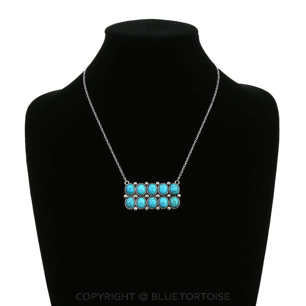 Western Rectangle Faux Turquoise Pendant Necklace — 4" Statement Pendant (18 Inch)