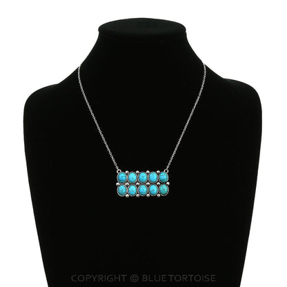 Western Rectangle Faux Turquoise Pendant Necklace — 4" Statement Pendant (18 Inch)