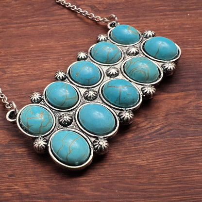 Western Rectangle Faux Turquoise Pendant Necklace — 4" Statement Pendant (18 Inch)